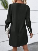 Kadın Uzun Kollu V Yakalı Kısa Ithal Krep Elbise - Görsel 6