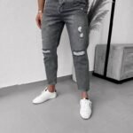 Erkek Füme Yırtık Detaylı Mom Jean