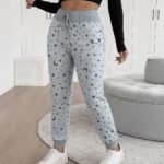 Kadın Yüksek Bel Bağcıklı Desenli Iki Iplik Pantolon - Görsel 2