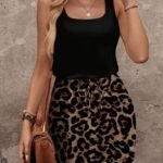 Kadın Askılı Kare Yakalı üst Viskon Alt Desenli Kısa Süprem Elbise