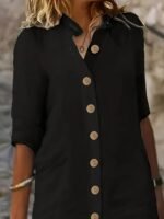 Kadın Kısa Kollu Hakim Yaka önden Düğmeli Kısa Müslim Elbise - Görsel 2