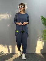 Kadın Iki Iplik Viskon Pamuk Kumaş Arma Detaylı Ikili Takım - Görsel 6