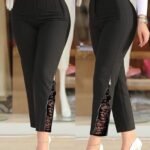 Kadın Yüksek Bel önden Nervürlü Ve Fermuarlı Yandan Dantelli Ithal Krep Pantolon