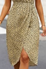 Kadın Sıfır Kol Kruvaze Yaka önden çapraz Kesim Detaylı Desenli Oysho Süprem Elbise - Görsel 3