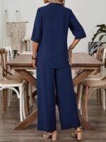 Kadın Kısa Kollu V Yakalı Aerobin Bluz Ve Pantolon Ikili Takım - Görsel 5