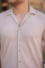 Erkek Ottoman Kumaş Apaj Yaka Kısa Kollu Gömlek - Görsel 3