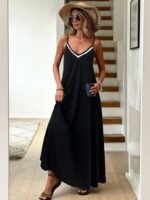 Kadın Ip Askılı V şerit Yakalı Uzun Viskon Elbise - Görsel 3