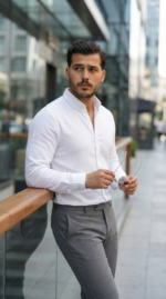 Erkek Uzun Kollu Rahat Keten Gömlek - Görsel 4