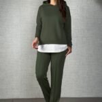 Kadın Uzun Kollu Kapşonlu Bağcıklı Viskon Iki Iplik Bluz Ve Pantolon Ikili Takım