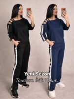 Kadın Uzun Kollu Kolu Tül Yanları şerit Detay Modal Ikili Takım - Görsel 7