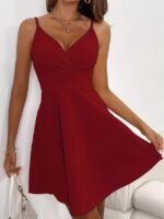 Kadın Ip Askılı Kruvaze Yakalı Kısa ıthal Krep Elbise - Görsel 2