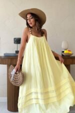 Sarı Askılı Müslin Elbise - Görsel 3