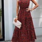 Kadın Kolsuz Bisiklet Yaka Beli Lastikli Desenli Süprem Elbise