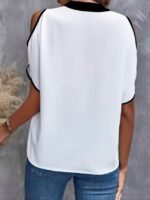 Kadın Kısa Kollu V Yakalı Ithal Krep Bluz - Görsel 3