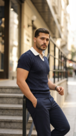 Erkek Desenli Kısa Kollu Triko Tişört - %100 Pamuk Akrilik - Görsel 5