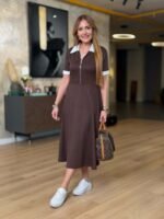 Kadın Kısa Kollu Ribana Ve Fermuar Detay Midi Boy Elbise - Görsel 4