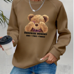 Kadın Uzun Kollu Bisiklet Yaka Ayıcık Desenli Viskon Iki Iplik Bluz