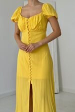 Sarı Prenses Yaka Elbise - Görsel 3