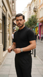 Erkek Düğme Yakalı Kısa Kollu Pamuk Triko Tişört - Görsel 4