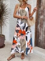 Kadın Ip Askılı Geniş V Yakalı Desenli Süprem Elbise - Görsel 5