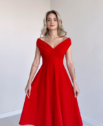 Kadın Kısa Kollu Kruvaze Yaka Eteği Volanlı Krep Elbise - Görsel 2