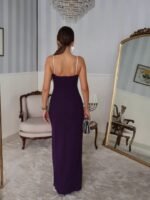 Kadın Omuz Askılı Derin Yırtmaç Detay Maxi Boy Elbise - Görsel 7