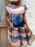 Kadın Kısa Kollu Bisiklet Yaka Kare Desenli Dalgıç Elbise - Görsel 2