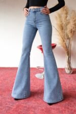 Kadın Yüksek Bel Ispanyol Paça Kot Pantolon - Görsel 2