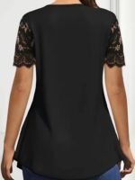 Kadın Kısa Kollu V Dantel Yakalı Düğmeli Viskon Bluz - Görsel 2