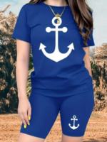 Kadın Kısa Kollu çapa Baskılı Viskon Ikili Takım - Görsel 2