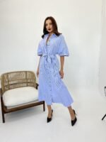 5318 ELBİSE-MAVİ BEYAZ ÇİZGİLİ - Görsel 5