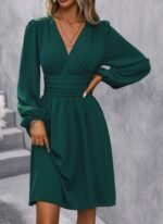 Kadın Uzun Kollu Kruvaze Yakalı Bel Korsajlı Mini Elbise - Görsel 4