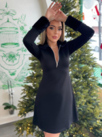 Kadın Uzun Kollu Kürk Yakalı Fermuarlı Kısa Viskon Iki Iplik Elbise - Görsel 10