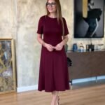 Kadın Kısa Kollu Bisiklet Yaka Midi Viskon Iki Iplik Elbise