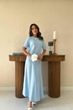 Bebe Mavi Pileli Bisiklet Yaka Elbise - Görsel 2