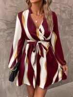 Kadın Uzun Kollu Kruvaze Yakalı Desenli Modal Mini Elbise - Görsel 2