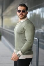 Erkek Kol Ve Yaka Detaylı Uzun Kollu Triko - Görsel 2