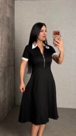 Kadın Kısa Kollu Ribana Ve Fermuar Detay Midi Boy Elbise - Görsel 7