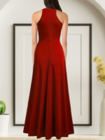 Kadınhalter Yaka Derin Yırtmaç Detaylı Tam Boy Ithal Krep Abiye Elbise - Görsel 2