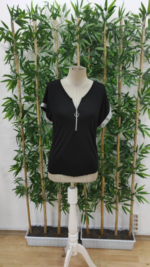 Kadın Kısa Kollu önden Fermuarlı Kol Ucu ışıltılı Viskon Bluz - Görsel 6