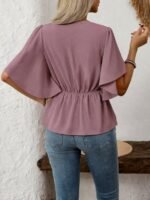 Kadın Kısa Kollu önden Düğmeli Ithal Krep Bluz - Görsel 4