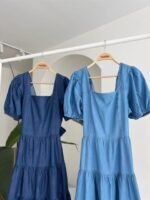 Kare Yakalı Ve Gipe Detaylı Tensel Elbise 2883 - Görsel 9