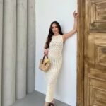 Kadın Kolsuz Kuş Gözü Teday Full Transparan Maxi Boy Elbise