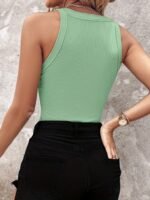 Kadın Halter Kollu Yuvarlak Taşlı Yaka Damla Detaylı Kaşkorse Bluz - Görsel 3