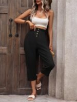 Kadın Yüksek Belli önden Düğmeli Ithal Keten Pantolon - Görsel 2