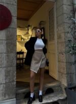 ŞANELKAPAKLI ÇOBAN DİKİŞ DETAYLI KISA ETEK - Bej - Görsel 2