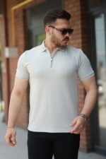 Erkek Fermuarlı Yaka Kısa Kollu Tişört