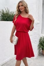 Kadın Kısa Kollu Omuzdan Açık Kiloş Midi Viskon Elbise - Görsel 3