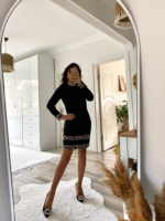 Kadın Uzun Kollu Bisiklet Yaka şerit Leopar Desenli Kısa Dalgıç Elbise - Görsel 14