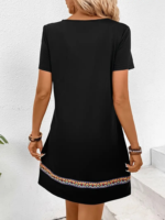 Kadın Kısa Kollu V Yakalı Etnik Desen şerit Detaylı Viskon Elbise - Görsel 4